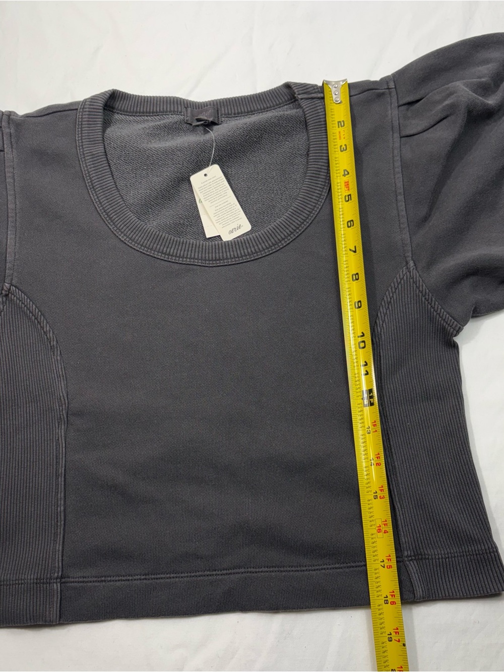 Aerie Seams Right Gray Short Puff Sleeve Crewneck Sweatshirt Top NWT M Lounge - Picture 6 of 8